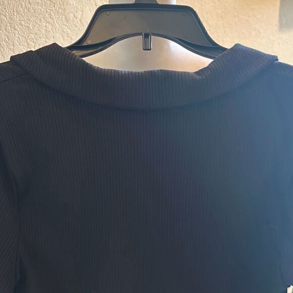 Urban Outfitters Women's L Gwen Long Sleeve Collared Cutout Mini Dress Black Rib - Picture 8 of 8
